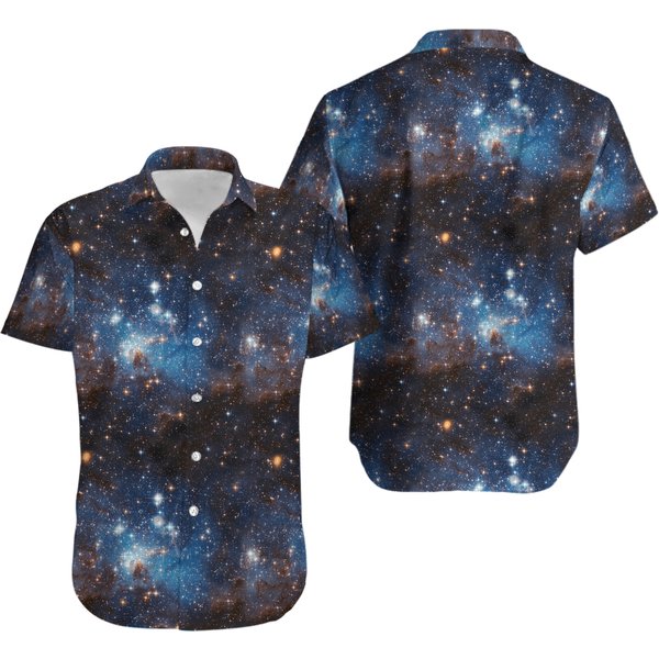 Blue Brown Galaxy Space Outer Space Hawaiian Shirt-image