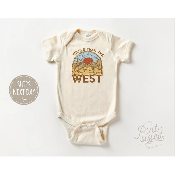 Wilder Than The West Baby Onesie - Vintage Desert Bodysuit - Western Natural Baby Onesie-image