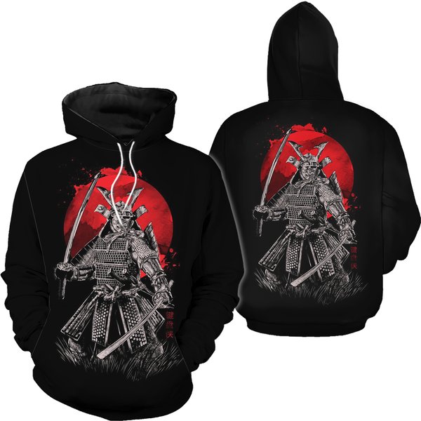 Mens Funny Casual Hoodie Samurai 3D-image