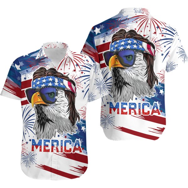 Eagle America Independence Day 3D Hawaiian Shirt-image