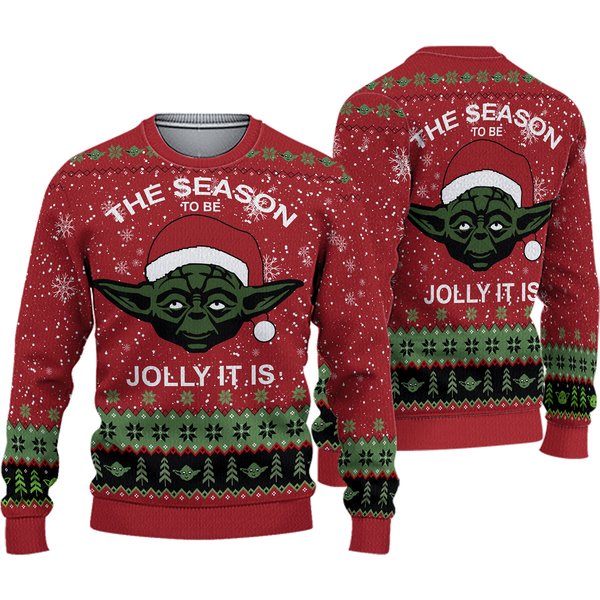 Tis The Season To Be Jolly Yodas Ugly Knitted Christmas 3D Sweater-image