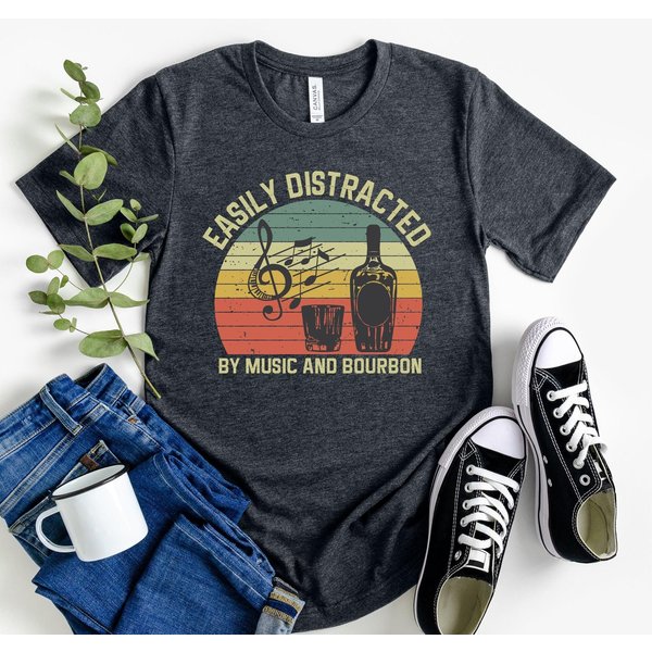 Easily Distracted By Music & Bourbon, Music Bourbon T-Shirt-image