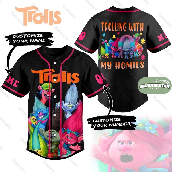 Customized Trolls Shirt, Trolls Baseball Jersey, Cartoon Baseball Jersey-image