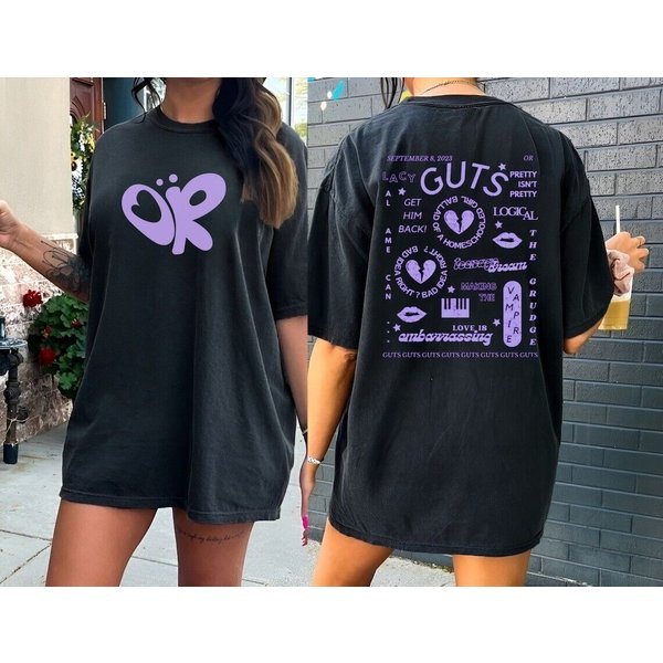 Olivia Rodrigo Guts Tour Music 2024 Black T-Shirt Gift For Fans-image