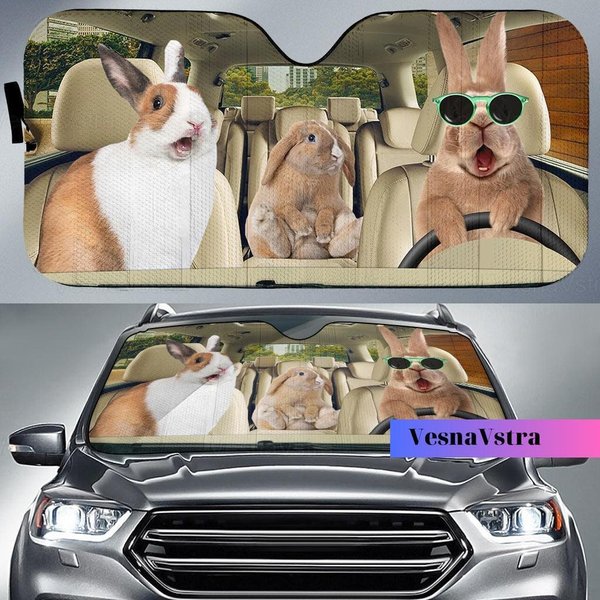 Family Rabbit Car Sun Shade - Car Decoration-image