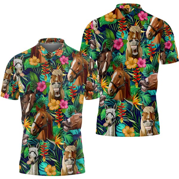 Horse Golf Player Tropical Golf Polo Shirt-image