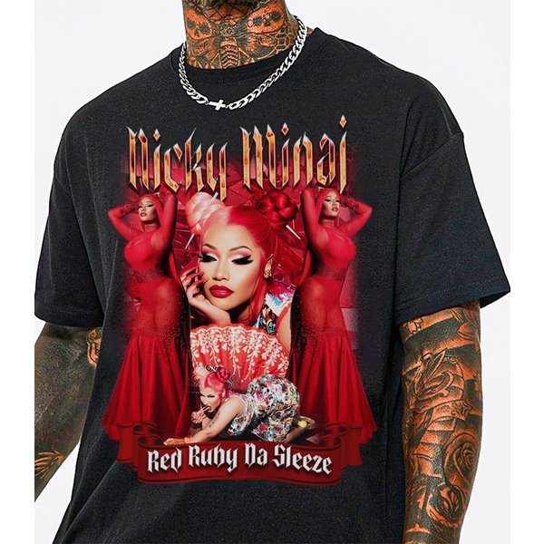 Y2K 90S Album Red Ruby Da Sleeze Nicki Minaj 2023 Rapper Graphic T-Shirt-image