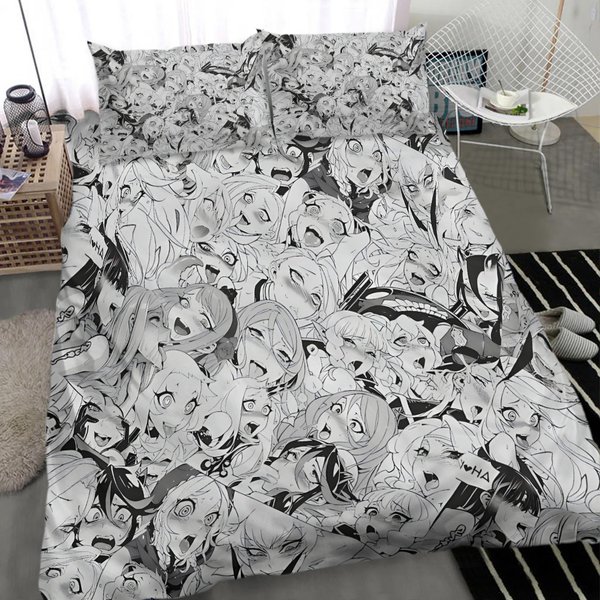 Anime, Ahegao Girls Pattern Bedding Set-image