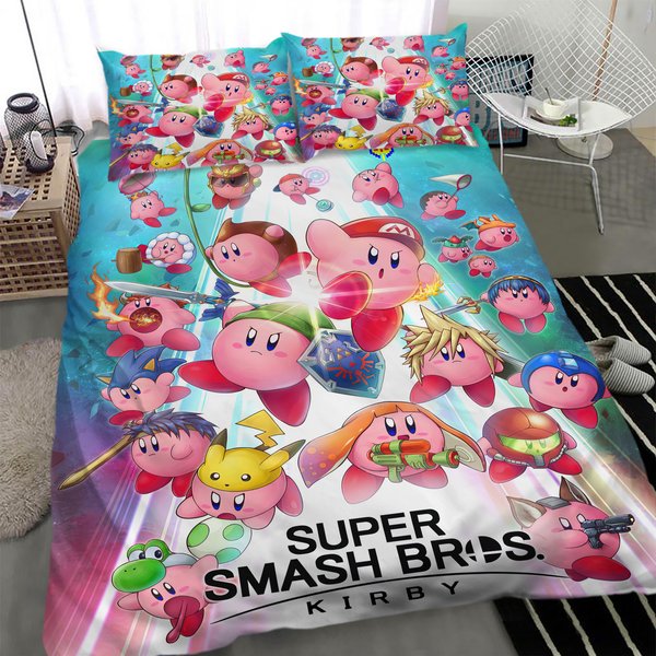 Cartoon Cute Game Kirby Bed Set, 3D Printed Anime Duvet Cover-image