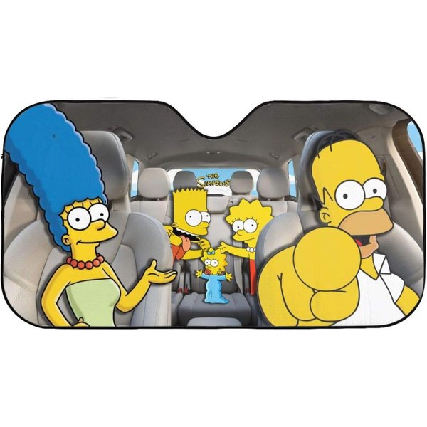 The Simpsons Are We There Yet Sunshade, Funny Simpsons Driving Car Windshield-image