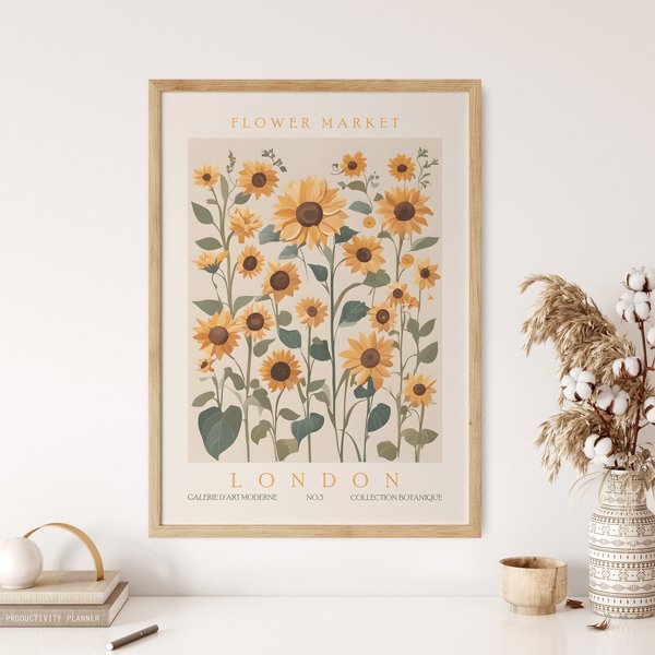 Flower Market Print, London Poster Art, Sunflower Wall Art-image