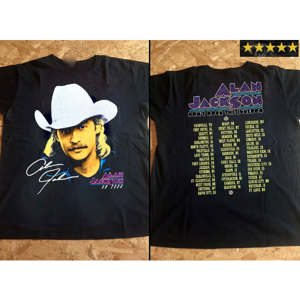 Vtg Alan Jackson On Tour Heavy Cotton Double Sided Printed T-Shirt-image