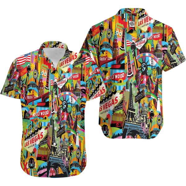 Colorful Las Vegas City American Hawaiian Shirt-image