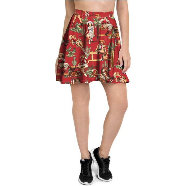 Red Pistolero Cowgirl A Line Vintage Women's Skater Skirt