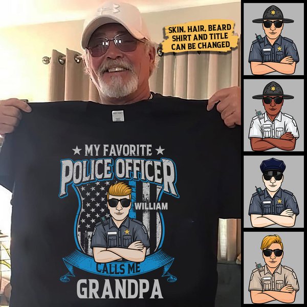 My Favorite Police Officer Personalized Grandfather's Gift Father's Day Unisex T-Shirt-image