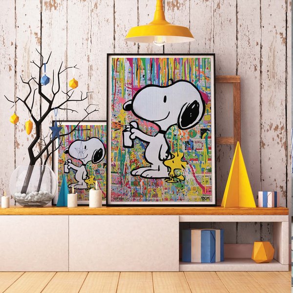 Snoopy Street Art Graffiti With Woodstock Premium Matte Vertical Posters-image