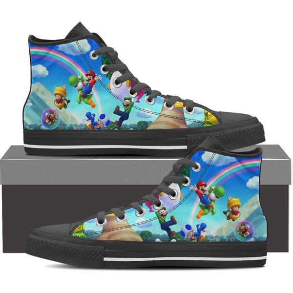 Super Mario Bros Shoes, High Top Sneakers. Birthday Gift-image
