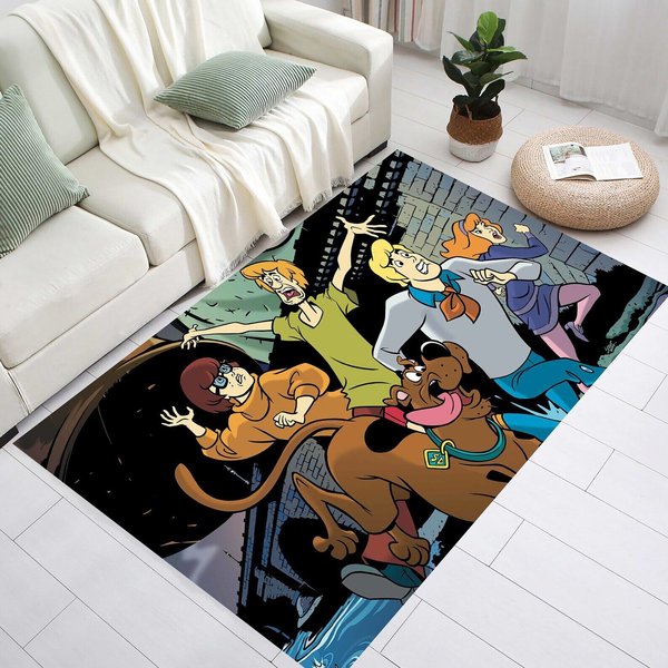 Scooby Doo Running Out Of Haunted Maison Rug, Cartoon Home Decor-image