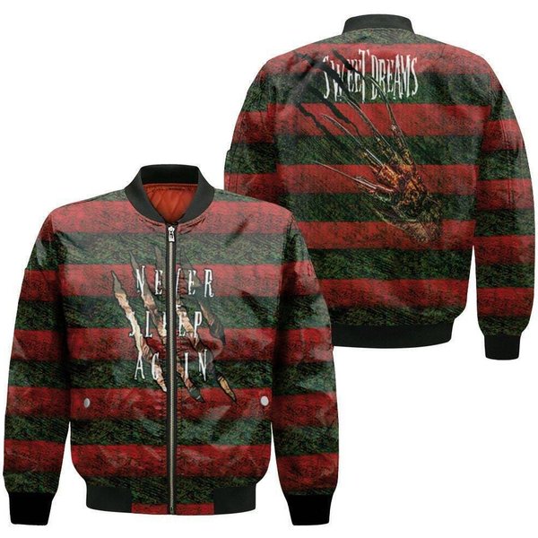 Freddy Krueger Never Sleep Again Sweet Dreams Horror Halloween Bomber Jacket
