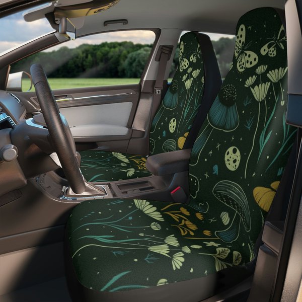 Dark Green Mushroom Forest Car Seat Covers-image