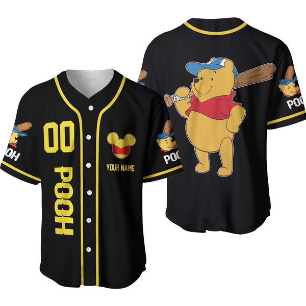 Pooh Customized Name Number Black Baseball Jersey-image