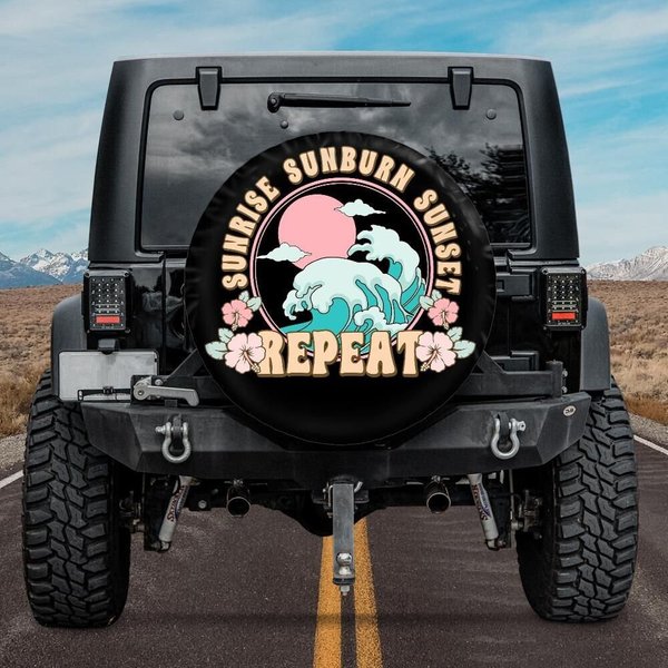 Sun And Ocean Spare Tire Cover, Great Wave Spare Tire Cover-image