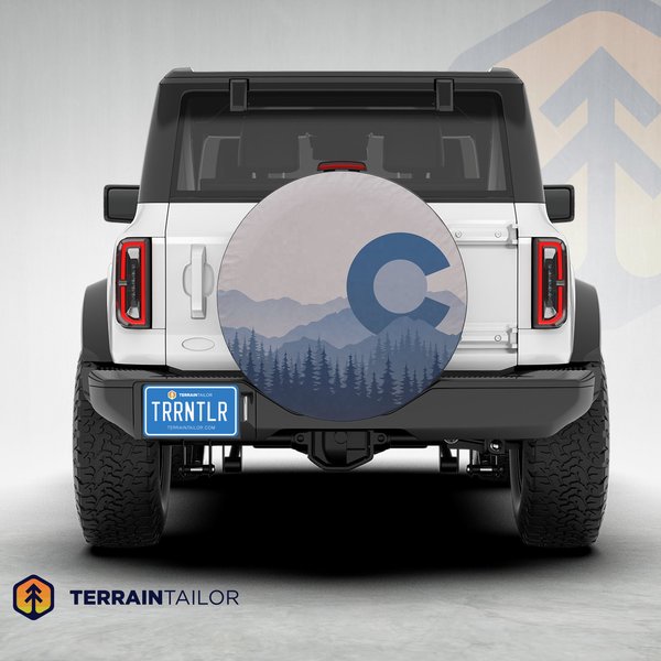 Blue Colorado Flag & Rockies Landscape Spare Tire Cover