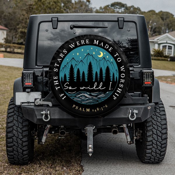 Starry Night With Pine Trees Forest Spare Tire Cover-image