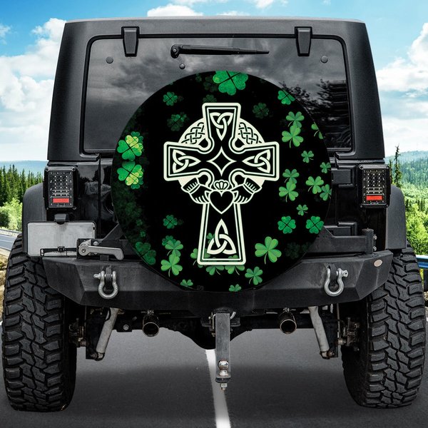 Irish Celtic Cross Shamrock Spare Tire Cover-image
