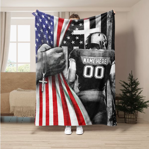 Personalized Football Blanket, Football Player Fleece Blanket-image