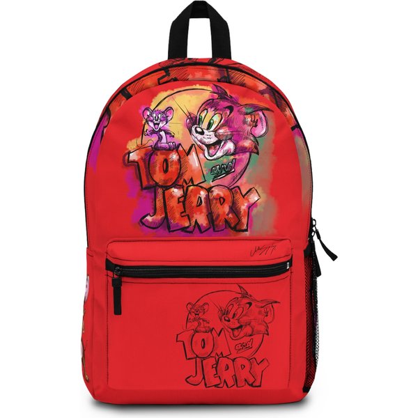 Tom And Jerry, Red Kids Shool Backpack, Tom And Jerry Red Bag-image
