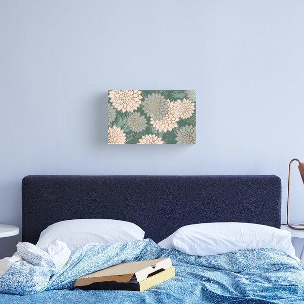 Floral Aesthetic In Teal, Ivory And Gold Canvas Print