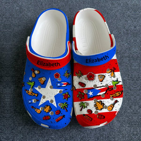 Puerto Rican Flag Symbols Personalized Clogs Shoes-image