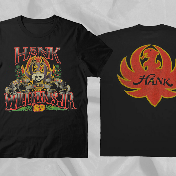 Vintage Hank Williams Jr Double Eagle 1989 Tour Black Double Sided T-Shirt-image