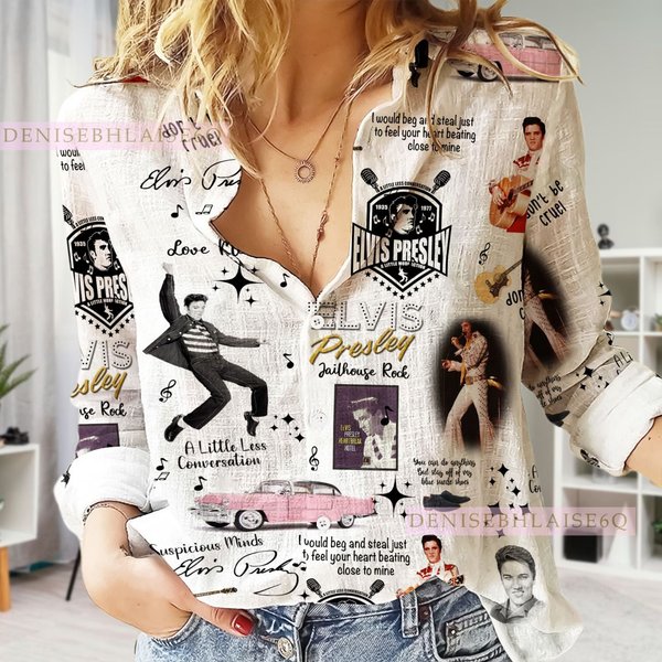 Elvis Presley Women Casual Shirt, Elvis Presley Shirt, King Of Rock And Roll Woman Blouse-image