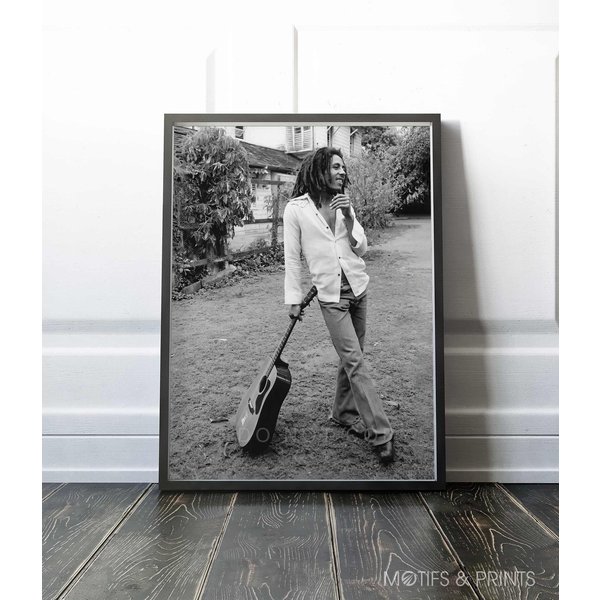 Bob Marley Poster, Bob Marley With His Guitar At Hope Road 1976 Poster-image