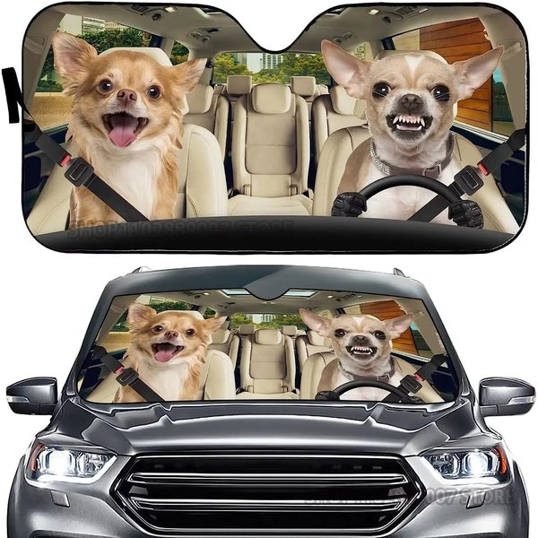 Chihuahua Auto Sun Shade Car Windshield Window Cover Cute Chihuahua Dog-image