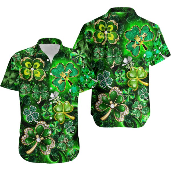 Unisex Happy St.Patricks Day Clover Leaf Hawaiian Shirt-image