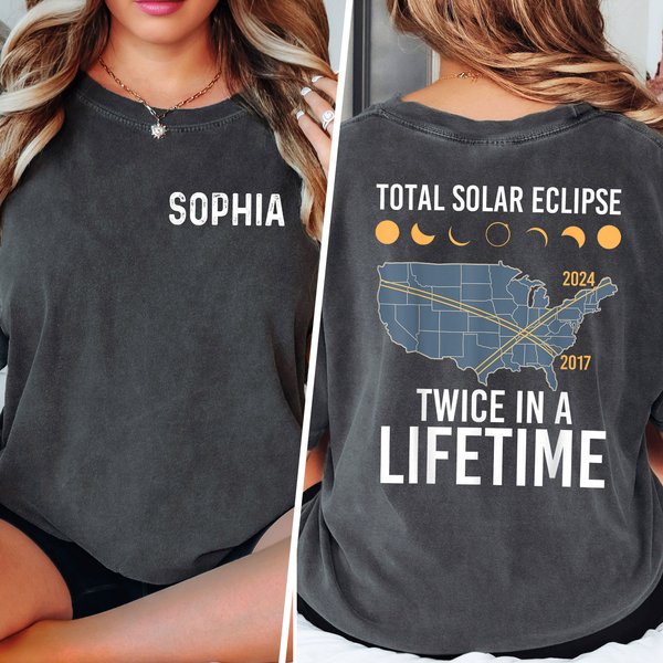 Personalized Total Solar Eclipse Twice In A Lifetime 2024 Shirt, April 8 2024-image