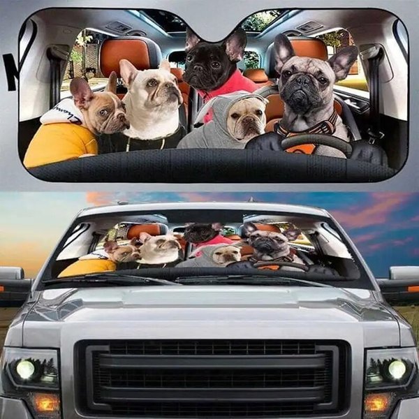 French Bulldog Puppies Auto Car Sunshade Frenchie Driving Car Windshield-image