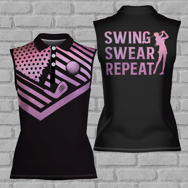 Swing Swear Repeat Women Golf 3d Women Sleeveless Polo