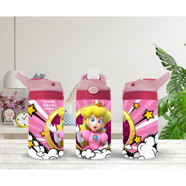 Personalized Princess Peach Inspired 12Oz Kids Water Bottle-image