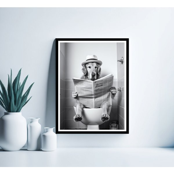 Golden Retriever Wall Art, Funny Bathroom Print-image