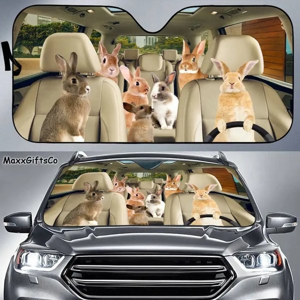 Rabbit Car Sun Shade, Rabbit Windshield, Family Sunshade-image