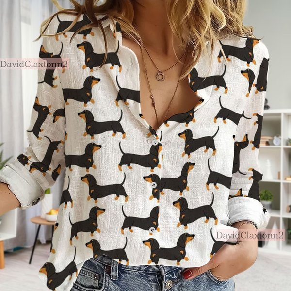 Vintage Dachshund Dog Women Casual Shirt