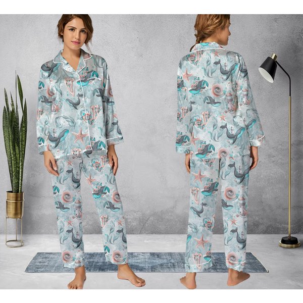 Whale Vintage Pajamas, Marine Life Pajamas Set