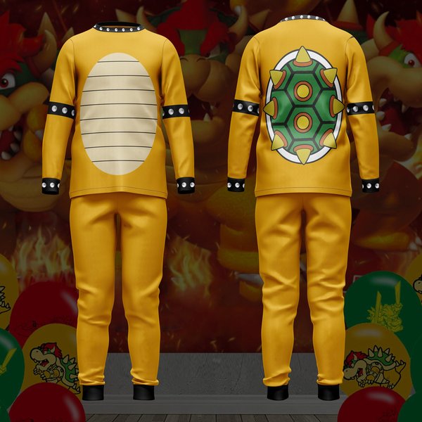 Mario Bowser 3d Funny Pajamas, Bowser Costume Shirt, Mario Bros Cosplay Pajamas