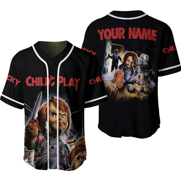 Personalize Child's Play Horor Chucky Black Jersey-image