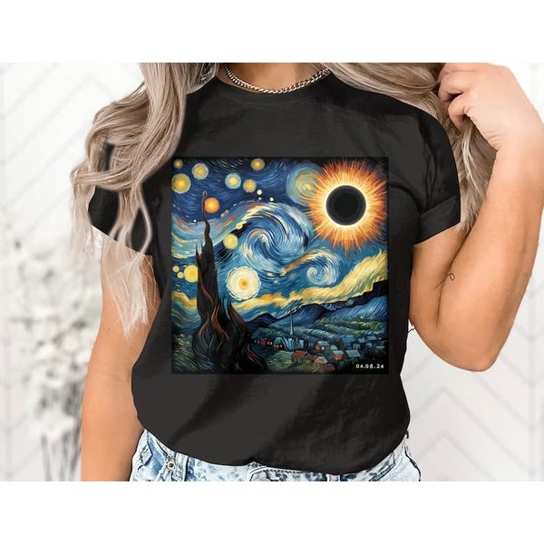 Van Gogh Total Solar Eclipse 2024 T-Shirt, Space Tee, Astronomy-image