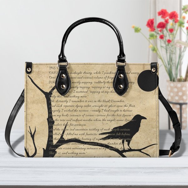 Edgar Allen Poe The Raven Faux Leather Purse, Cute Womens Dark Hand Bag-image